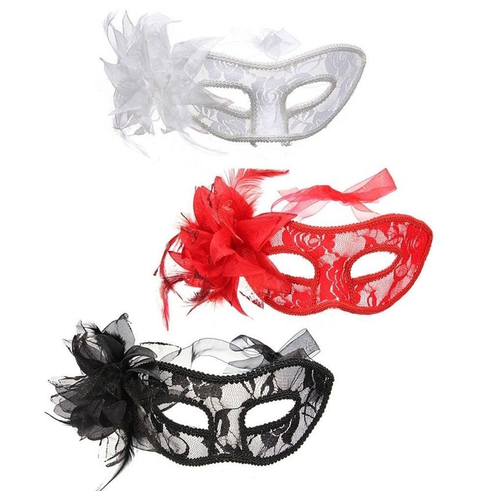 หน้ากากแฟนซี-ลายลูกไม้-ประดับดอกดอกลินลี่-และขนนก-หน้ากากปาร์ตี้ลายลูกไม้-หน้ากากคอสเพลย์-hot-sexy-seductive-lace-mask