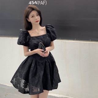 🔥Hot Sale / Floral Dress Womens French Hepburn Little Black Dress Square Neck Short Skirt Puff Skirt