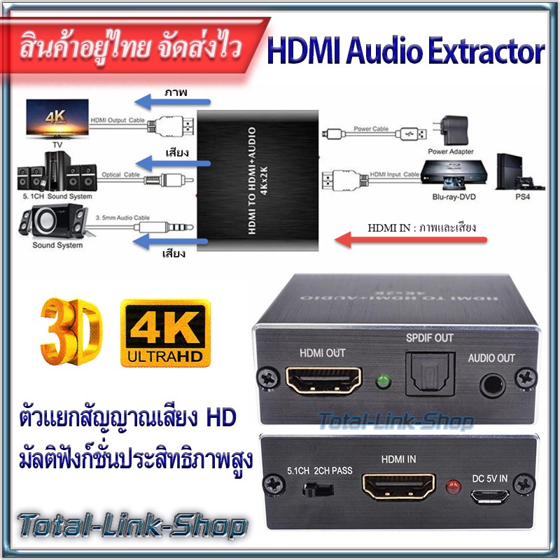 แยกสัญญาณ-hdmi-ให้ภาพและเสียงออกจากกัน-เพิ่มประสิทธิภาพเสียงสูงขึ้น-รองรับระบบ-3d-และ-4k-hdmi-to-hdmi-audio