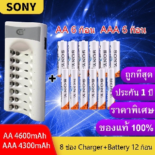 BTY เครื่องชาร์จเร็ว 8 ช่อง+Sony AA 4600 mAh（6 ก้อน ）NIMH Rechargeable Battery AAA 4300mah（6 ก้อน ） 1.2V