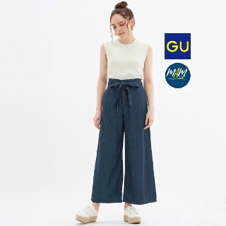 สินค้า GU กางเกงยีนส์เอวสูง ขากว้าง งานกระดุมหน้า มือสองงานแบรนด์ จียู สภาพเหมือนใหม่