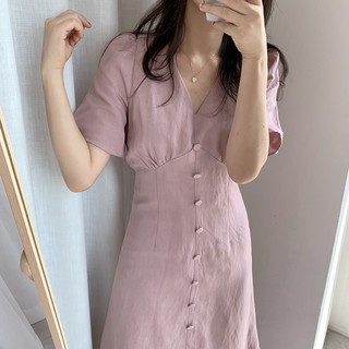 พร้อมส่ง 💗 pinkky long dress C1935 เดรสยาว เดรสยาวแต่งกระดุม เดรสยาวชมพู M L