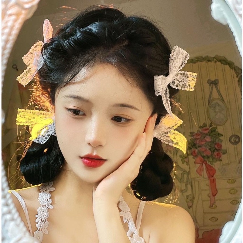 พร้อมส่งจากไทย-กิ๊บติดผม-โบว์ลูกไม้สีขาว-เซ็ต-4ชิ้น