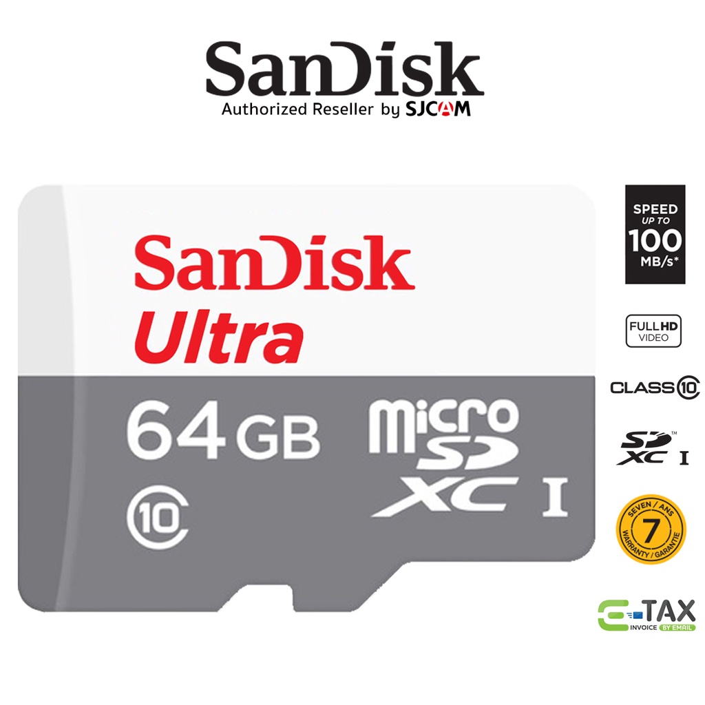 ข้อมูลเพิ่มเติมของ Sandisk Ultra Micro SD Card Class10 64GB 100MB/s SDXC (SDSQUNR-064G-GN3MN) เมมโมรี่ การ์ด แซนดิส ประกัน Synnex 7ปี TF Card