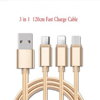 3 In 1 2a สายเคเบิ้ลชาร์จแบต Fast Charge Mi Cro Usb + Type C สายถัก