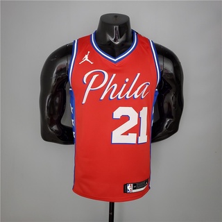 Philadelphia 76ers เอ็นไบด์ #21 เสื้อกีฬาบาสเก็ตบอล แขนกุด สีแดง No.21