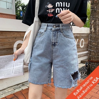 สินค้า ksa✨กางเกงยีนส์ขาสั้น ผ้ายีนส์แท้ แฟชั่นผู้หญิงเกาหลี ยีนส์ชายรุ่ย วัยรุ่น ยีนส์ขากระบอก กางเกง 5 ส่วน  jeansbypat xxl
