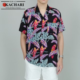 KACHARI “Leaf Parrot” (สีดำ) พร้อมส่งฟรี เสื้อฮาวาย เสื้อสงกรานต์ ผ้าเรยอน