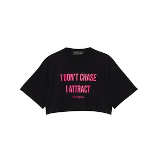 VERY VERY SEXY "i dont chase i attract" Oversized Crop Tee (Black)