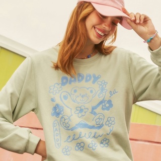 DADDY | Beddy Teddy Sweater เสื้อกันหนาวแขนยาวสีเขียวมิ้น ลายน้องหมีสุดน่ารัก
