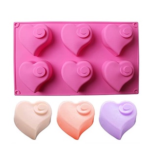 แม่พิมพ์ ซิลิโคน รูปหัวใจ 6 ช่อง (สีแรนดอม) Hearts Silicone Molds งานฝีมือ ขนม ช็อคโกแลต