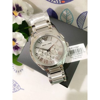 (ผ่อน0%) นาฬิกา 🍁Emporio Armani🍁 🍁Mens Chronograph Stainless Steel Watch 🍁AR11081 หน้าปัดเงิน 44 mm