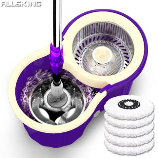 Allsking Spin mop ถังปั่นไม้ถูพื้น ไม้ถูพื้น ถังปั่นไม้ม็อบ ชุดถังปั่น ม็อบถูพื้น ผ้าม็อบไมโครไฟเบอร์