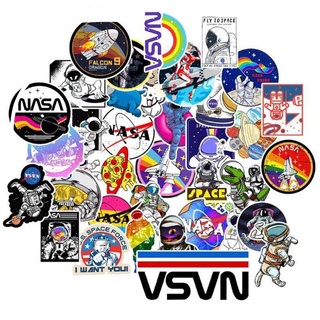 สติ๊กเกอร์ Nasa 11 อวกาศ 50 ชิ้น ตกแต่งกระเป๋าเดินทาง สติ๊กเกอร์ นาซ่า นาซา นักบินอวกาศ นักบิน NASA ยานอวกาศ จานบิน ดาว