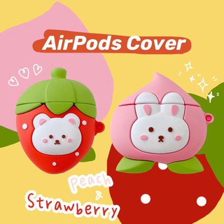 เคสซิลิโคน หูฟัง Apple AirPods ซิลิโคน Apple AirPods ลาย สตอเบอรี่หมี ท้อชมพูกระต่าย