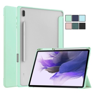 เคสโทรศัพท์มือถือ แบบใส พร้อมช่องใส่ดินสอ สําหรับ Samsung Galaxy Tab S8 Plus S7 Plus S7FE 12.4