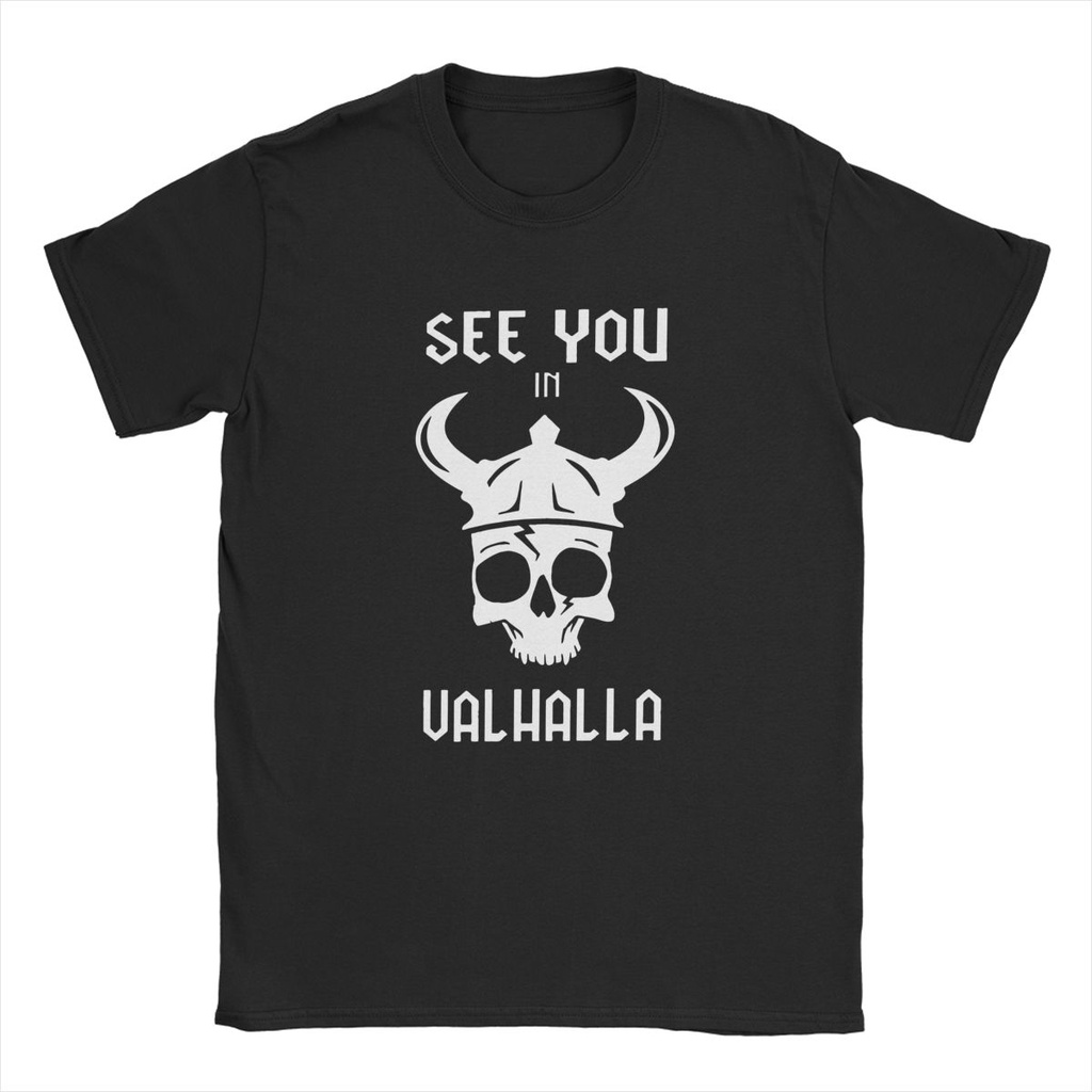 เสื้อยืดผู้ชาย-vikings-see-you-in-valhalla-อารมณ์ขัน-cotton-tees-แขนสั้น-t-เสื้อรอบคอเสื้อผ้าไอเดียของขวัญ