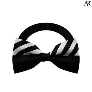 ANGELINO RUFOLO Bow Tie ผ้าไหมพิมพ์ลายคุณภาพเยี่ยม โบว์หูกระต่ายผู้ชาย ดีไซน์ Black Half Stripe สีดำ/ขาว