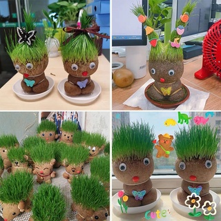 BHQ🌱ตุ๊กตาหัวหญ้า 🌱 ตุ๊กตาหญ้า หญ้าแมว กระถางสร้างสรรค์ grass head ของเล่นเด็ก