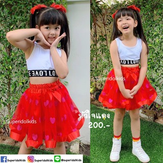 ภาพขนาดย่อของสินค้าพร้อมส่ง กระโปรงปอม tutu ๆ สีแดงลายหัวใจชมพู