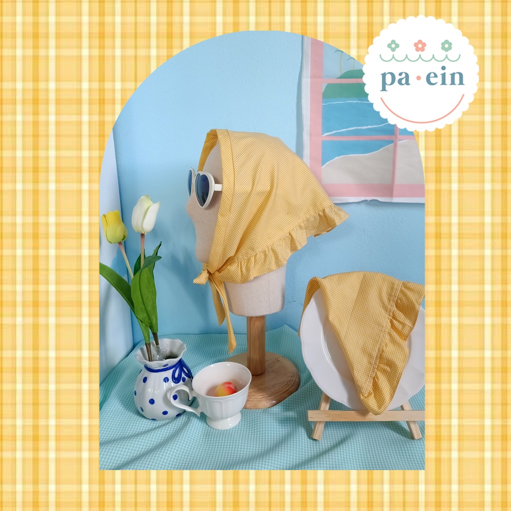 panpan-paein-ผ้าโพกผมแบบมีระบาย-ลายสก้อตสีเหลืองมัสตาร์ด-ผ้า-cotton-100