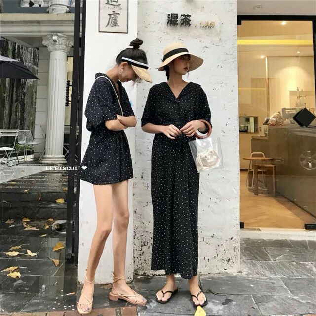 new-korea-design-pokadot-jumpsuit-ชุดจั๊มสูทคอปกแขนสั้น