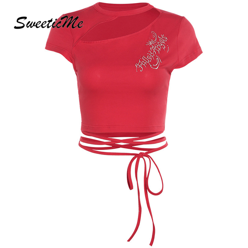 ภาพหน้าปกสินค้าSweeticme เสื้อยืดแขนสั้นเปิดไหล่สําหรับผู้หญิง