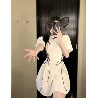 020523🔥Hot sale~อารมณ์ย้อนยุคปรับปรุง cheongsam สายรัดแขนพัฟชุดหญิงฤดูร้อน2022ใหม่สลิมมิ่งกระโปรงคำ
