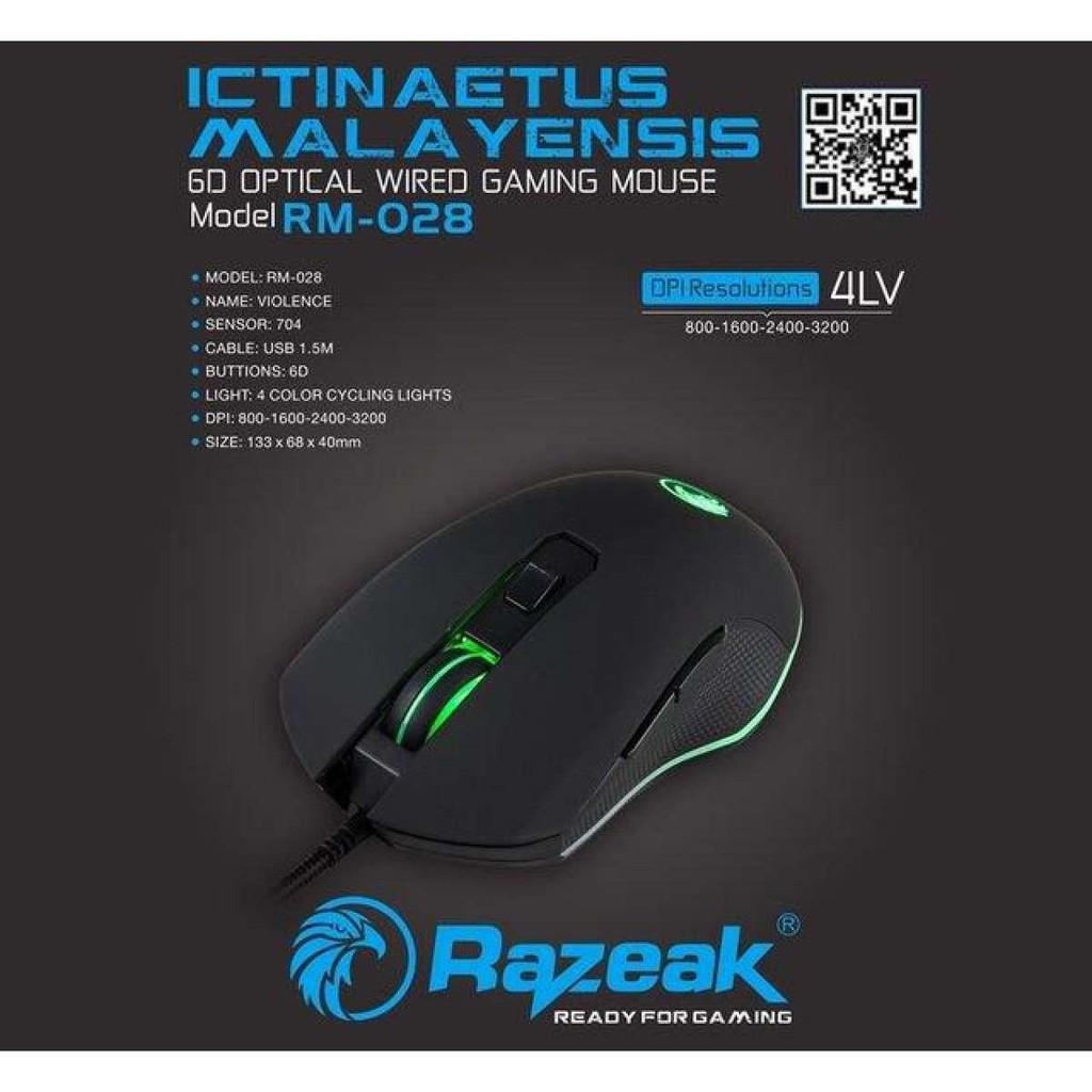เมาส์เกมมิ่ง ไฟLED Razeak RM-028 Gaming Mouse เมาส์ DPI 2,400 | Shopee ...