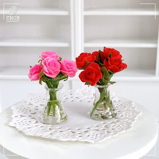 baanchan14 ของจิ๋ว ดอกกุหลาบปั้นจากดิน โมเดลดอกกุหลาบ ถวาย ร.5 กุหลาบดินปั้น สีแดง สีชมพู miniature rose clay กุหลาบจิ๋ว