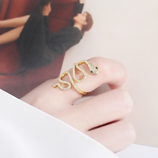 ใหม่ แหวนชุบทอง รูปงูน่ารัก ปรับได้ เครื่องประดับแฟชั่น สไตล์วินเทจ สําหรับผู้หญิง