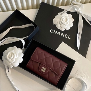 [ของแท้💯] NEW Chanel Card Holder Lamb Skin in Burgundy กระเป๋าสตางค์ชาแนลแท้💯