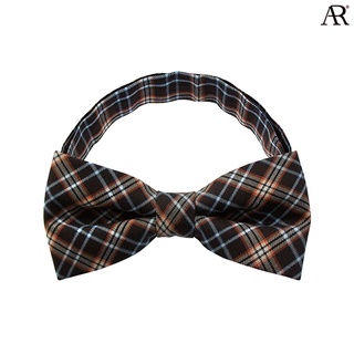 ANGELINO RUFOLO Bow Tie ผ้าไหมทอผสมคอตตอนคุณภาพเยี่ยม โบว์หูกระต่ายผู้ชาย ดีไซน์ Graphic Pattern สีน้ำตาล