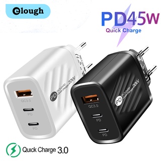 Elough อะแดปเตอร์ชาร์จโทรศัพท์มือถือ 45W USB C QC 3.0 3 พอร์ต Type C