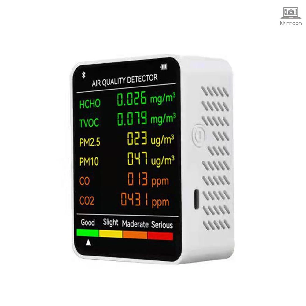 Lepmerk 6 in 1 เครื่องตรวจจับคุณภาพอากาศ PM2.5 PM10 HCHO TVOC CO CO2 จอ LCD ขนาดใหญ่ แบบพกพา