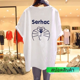 ROUND คอลูกเรือเสื้อยืดลำลอง☋▪♂เสื้อยืดคู่รักหญิงฤดูร้อนปี 2022 เวอร์ชั่นเกาหลีของ Doraemon ใหม่ผ้าฝ้ายหลวมแขนสั้นขนาดให