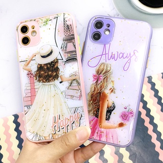 พร้อมส่งจากไทย!! I12/I13/REALMEC11/C21 เคส TPU ขอบสีกันกล้อง กากเพชรกริตเตอร์ เคสแฟชั่อ เคสหวาน ลายผู้หญิง