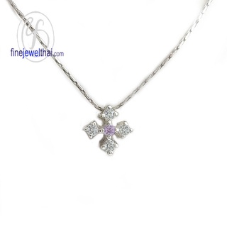 Finejewelthai-จี้อะเมทิสต์-อะเมทิสต์-จี้เพชรCZ-จี้พลอย-พลอยประจำเดือนเกิด-Amethyst-Silver-Pendant-Birthstone-P1049amt00