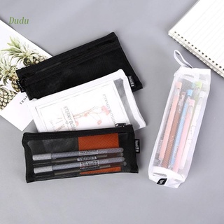 Dudu กระเป๋าดินสอ ผ้าตาข่าย ขนาดใหญ่ มีซิป สีโปร่งใส สําหรับเก็บเหรียญ ปากกา ดินสอ
