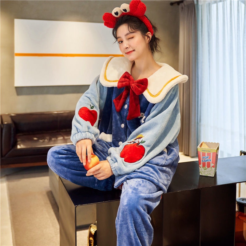 xiaoxiao-ฤดูใบไม้ร่วงและฤดูหนาว-plus-กำมะหยี่หนา-flannel-ชุดนอนสตรีแขนยาว-plus-ปุ๋ย-plus-ขนาดขนแกะปะการังเสื้อผ้า-wa