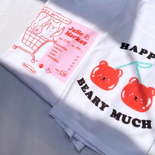 Live265# เสื้อขาว “HappyBear” S-XXL อก 32-50 สไตล์เกาหลี Dream Big Tshirt โอเวอร์ไซน์ สาวอวบใส่ได้ สีขาว คอกลม เเฟชั่น