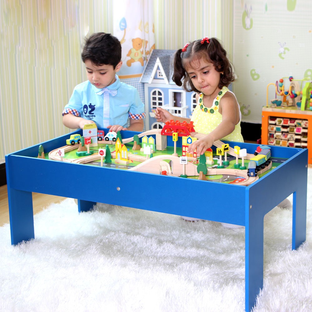 ของเล่นไม้ชุดโต๊ะรางรถไฟ 90 ชิ้น Wooden Table Train set | Shopee Thailand