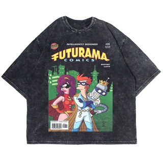 เสื้อยืดพิมพ์ลายแฟชั่นเสื้อยืด ลาย Futurama OVERSIZE BOTHBY WASHING VINTAGE TEE (เสื้อยืดซักผ้า)