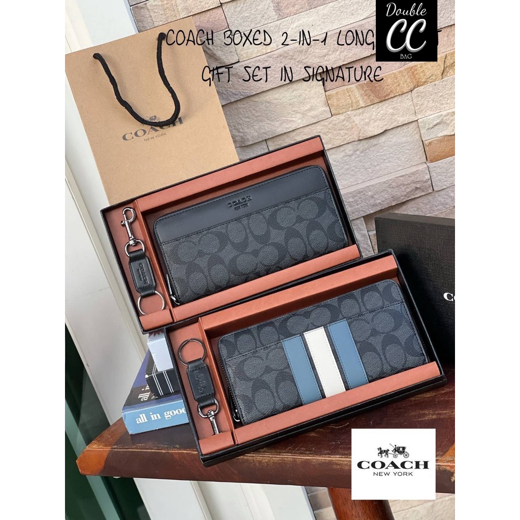 แท้-factory-coach-boxed-2-in-1-long-wallet-gift-set-in-signature