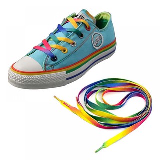 ภาพขนาดย่อของภาพหน้าปกสินค้าShoelaces / เชือกผูกรองเท้าแฟชั่นรองเท้ากีฬาสีรุ้ง 1 คู่ Rainbow Flat Canvas Athletic Shoelaces จากร้าน spedyfun.th บน Shopee