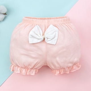 ผ้าฝ้ายทารกแรกเกิดเด็กทารกรูปแบบกางเกงขาสั้นเด็กเด็กสาวกางเกงน่ารัก Bowknot กางเกงผ้าอ้อมสี่มุม 0-4Y (สีชมพู)