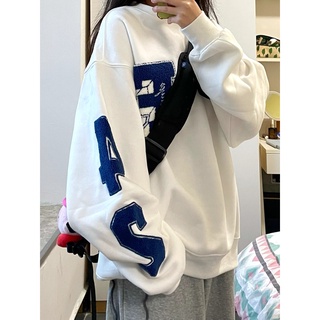 womens number and letter embroidered sweatshirt bowling Towel Embroidered Loose Korean Style New Long Sleeve Sweater