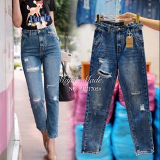 JH1705#ยีนส์ทรงบอยแต่งขาดมีS-XL #jeans house