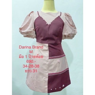 เดรสสั้น เดรสทูโทนสีชมพู แดงเลือดหมู มือ1 ป้ายห้อย DARINA BRAND SIZE M