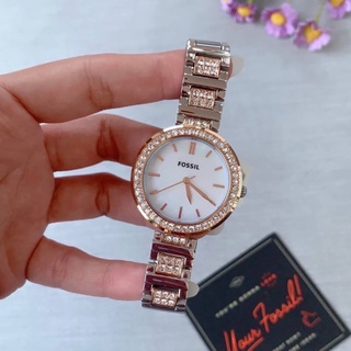 นาฬิกา🌸Fossil🌸Karli Three-Hand two tone Stainless Steel Watch🍁#BQ3337 สีเงิน-ทอง หน้าปัดกลม 34 มม. ล้อมคริสตัล